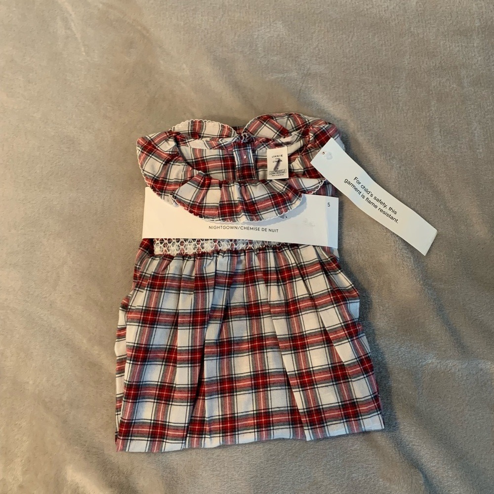 Janie and Jack Nightgown Kids 5 Red New Plaid Smocked Ruffle Holiday Sleepwear